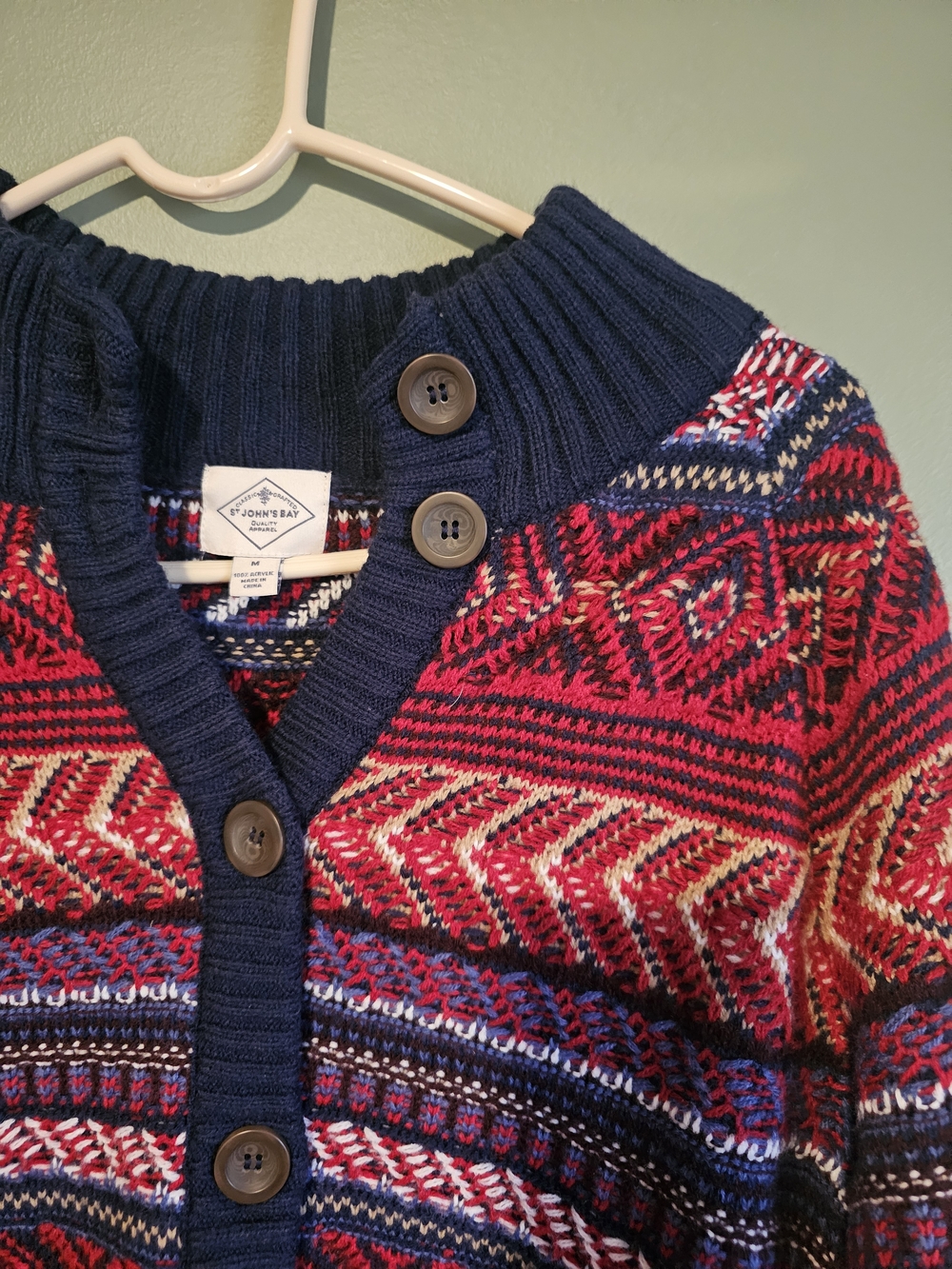 St. John's Bay Navy, Red and Cream Fair Isle Sweater - Picture 5 of 7